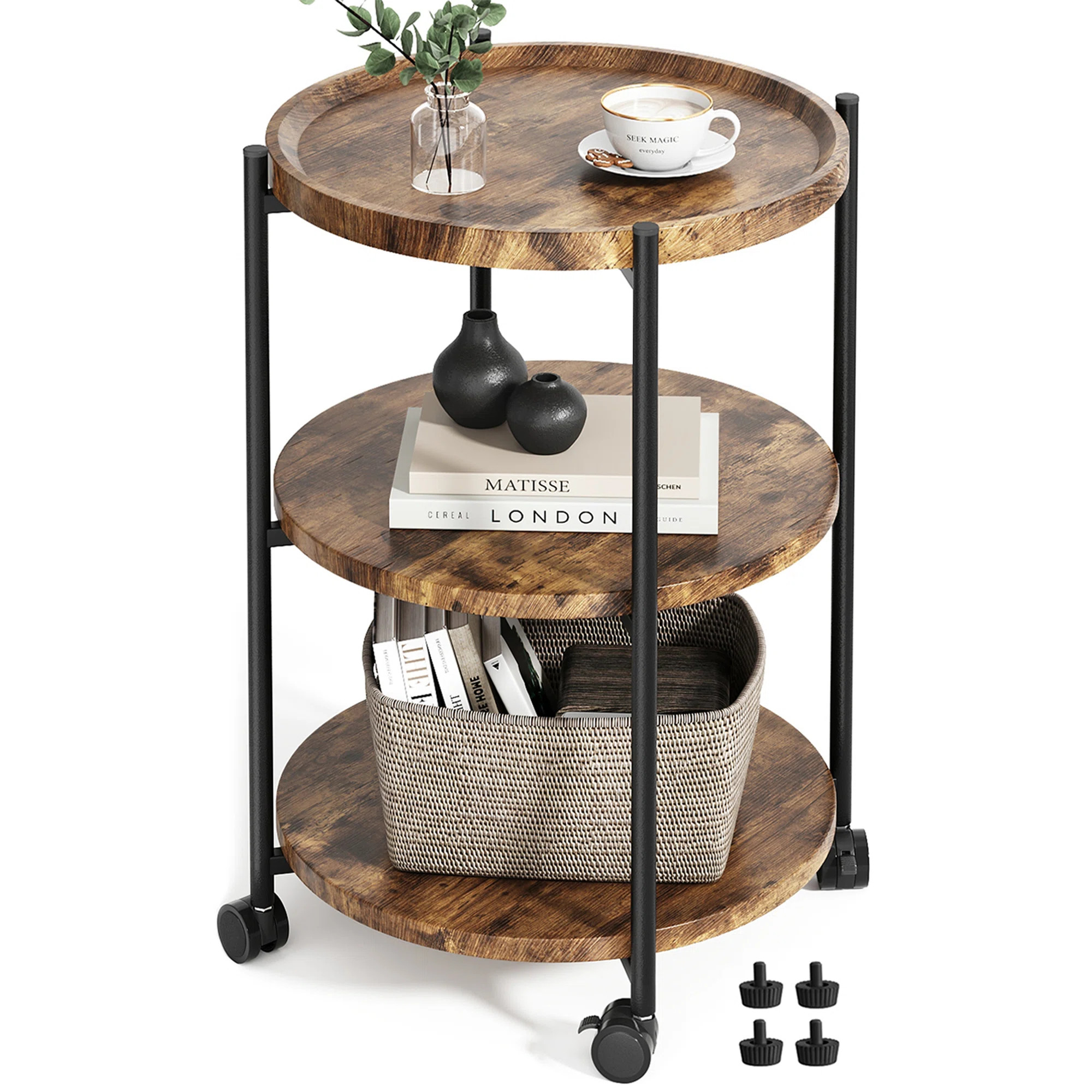 End Table With 3-Tier Storage Shelves | Wayfair North America