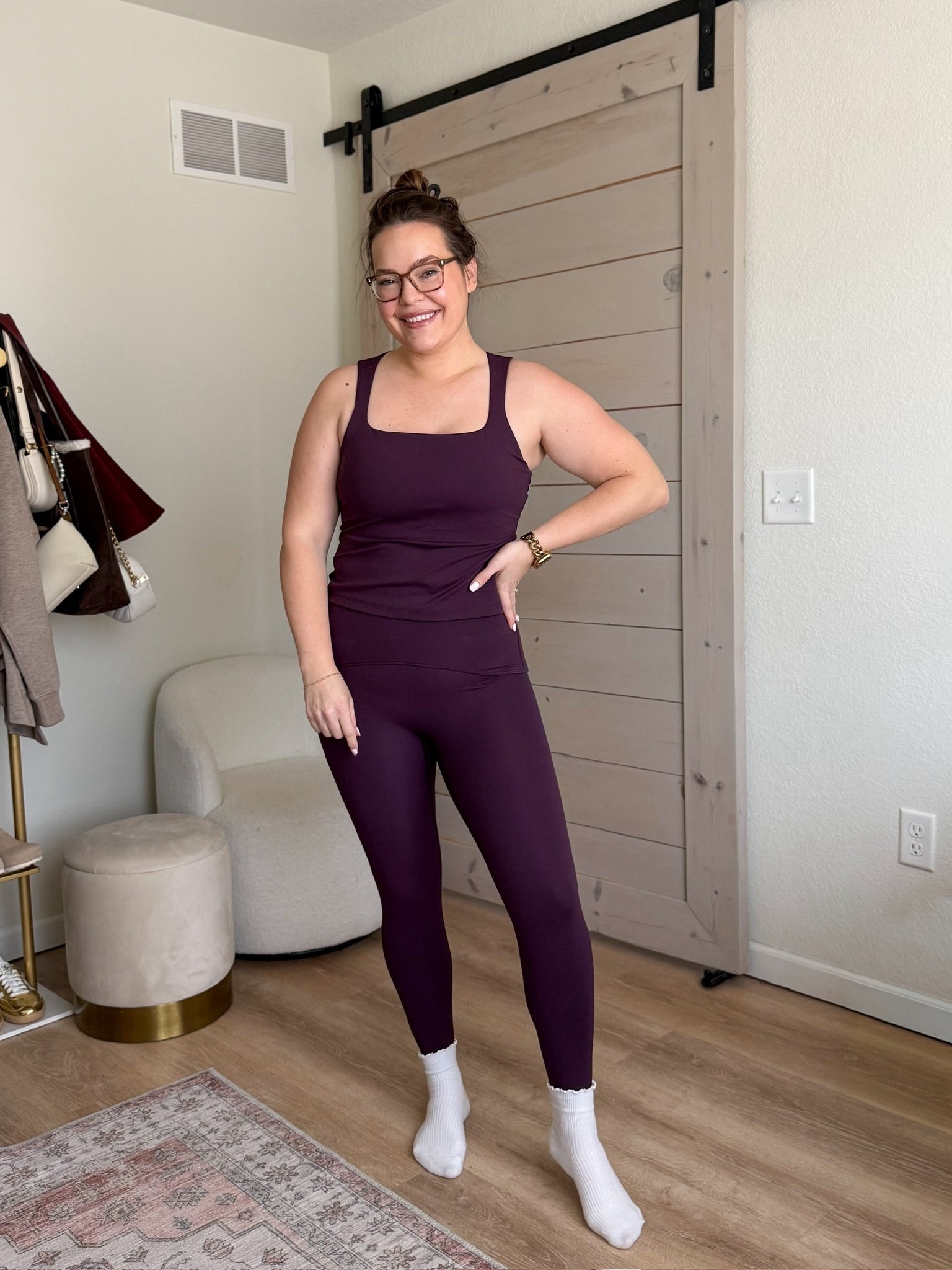 Square neck top in size Large and SPANXshape Booty Boost 7/8 leggings in the shade blackberry, wearing size medium but I'd suggest sizing up // use code KELSIEKXSPANX for a discount

#LTKootd #LTKMidsize #LTKActive