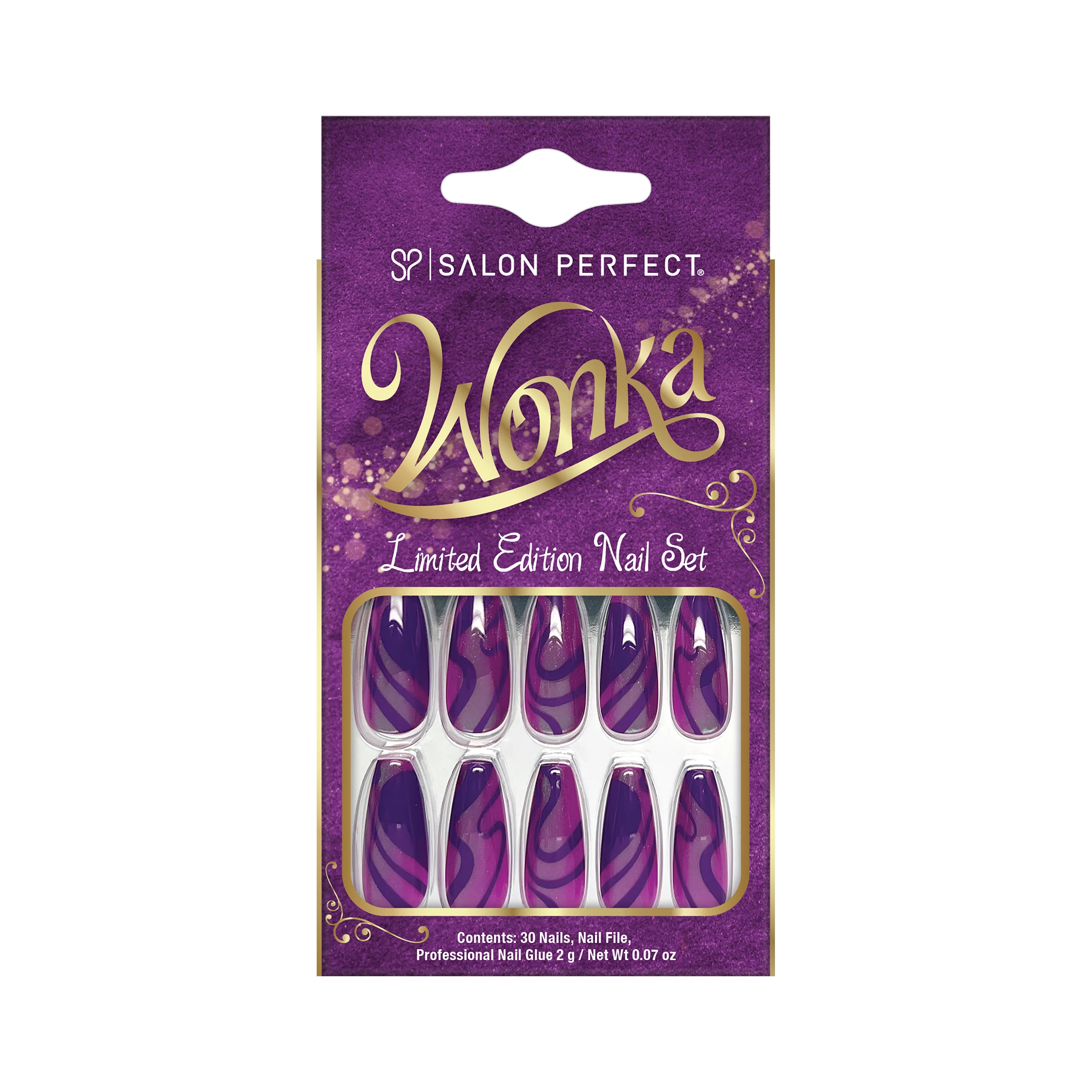 Salon Perfect Wonka Press On Nails 243 Magnetic Purple Swirl, File & Glue Included, 30 Nails | Walmart (US)