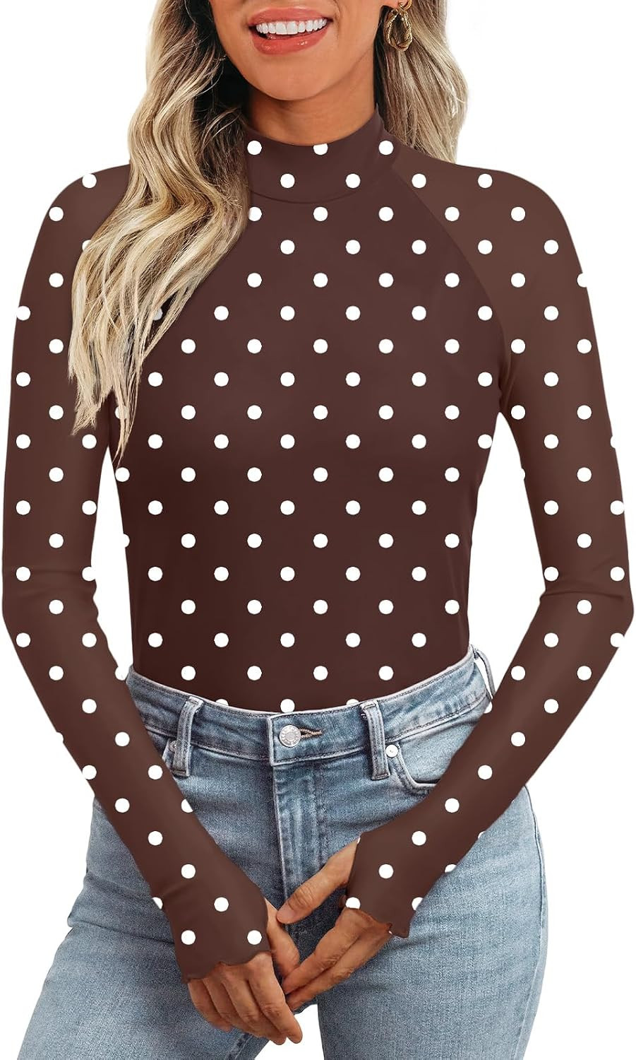 Womens Lace Sheer Floral Mesh Mock Neck Tops | Amazon (US)