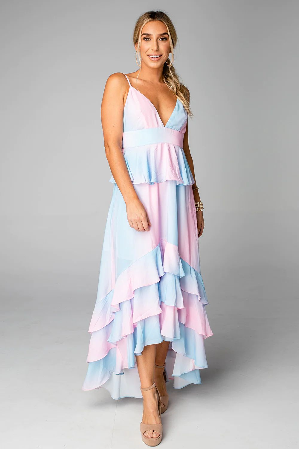 Georgia Ruffled Tiered Sleeveless High-Low Dress - Cotton Candy | BuddyLove