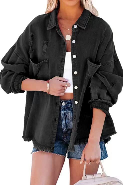 Lumister Womens Causal Oversized Soft Lightweight Distressed Jean Jacket Ripped Fringe Long Sleev... | Amazon (US)