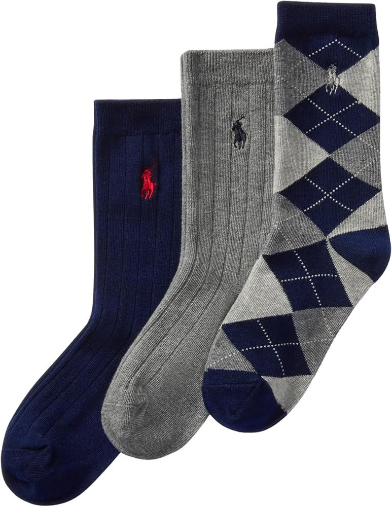POLO RALPH LAUREN Boys' Argyle Pattern Dress Crew Socks - 3 Pair Pack - Soft Lightweight Cotton C... | Amazon (US)