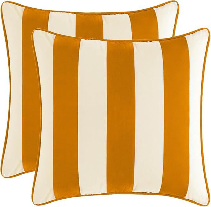 MONDAY MOOSE Decorative Throw Pillow Covers Cushion Cases, Set of 2 Soft Velvet Striped Piping Ed... | Amazon (US)