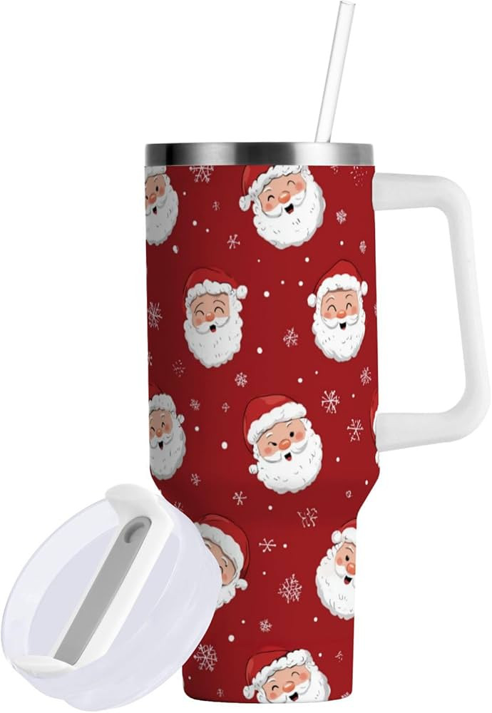 Wfrish Tumbler with Handle and Straw Lid,Santa Claus Christmas 40 oz Insulated Coffee Cup Stainle... | Amazon (US)