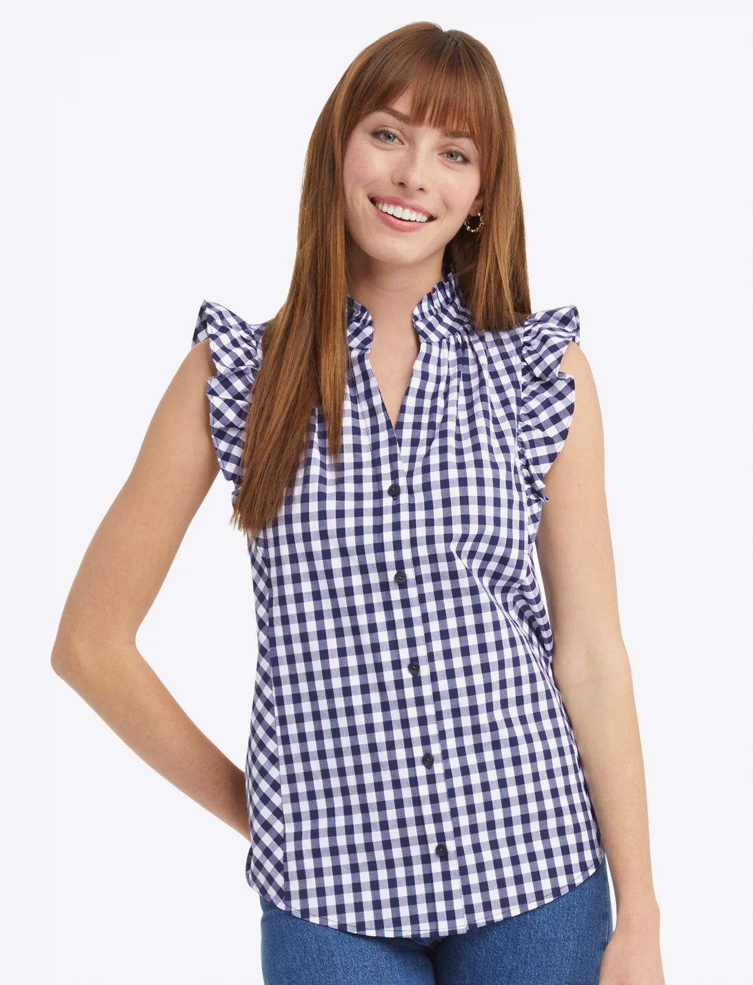 Sleeveless Button Down Top in Gingham | Draper James (US)