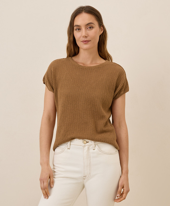 Women’s Beachside Linen Crochet Short Sleeve Top made with Organic Cotton | Pact | Pact Apparel