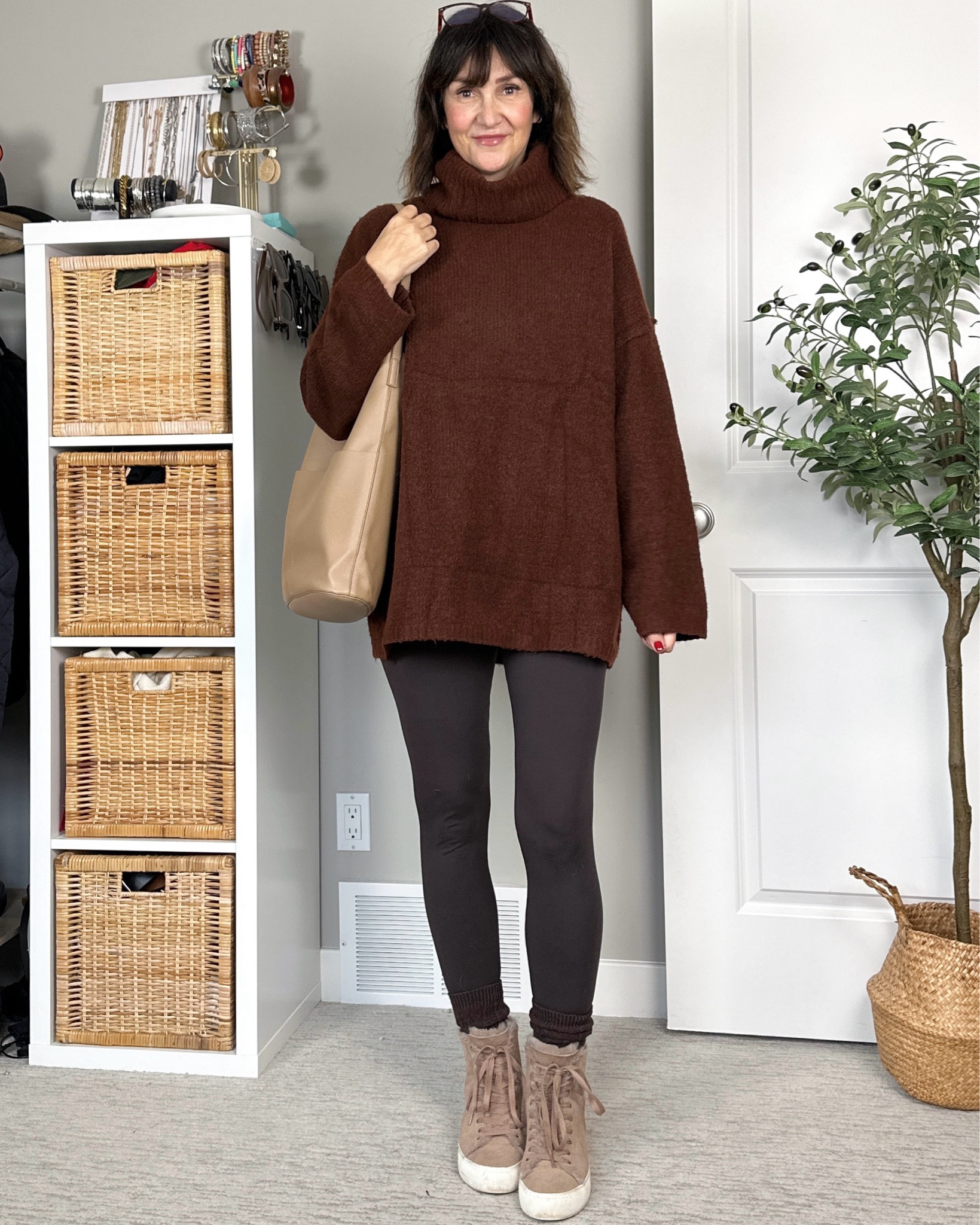 Casual all brown outfit!
I’m 5’ 7” wearing my usual S in the leggings and sized up to M in the sweater for more sleeve length. 
My Ugg sneaker boots are old but I linked similar. If you want to look for them second hand the exact style is called Beven and last year they had a very similar style called Nuray. Uggs only come in full sizes and I’m a half size, I size down cause the furry inside compacts with wear.
Also linked the progressive readers on my head that I shared on stories last week, they feel exactly like my expensive optometrist readers for $20 (3 pack)
Also linked my vegan leather tote bag and similar 


#LTKStyleTip #LTKShoeCrush #LTKItBag