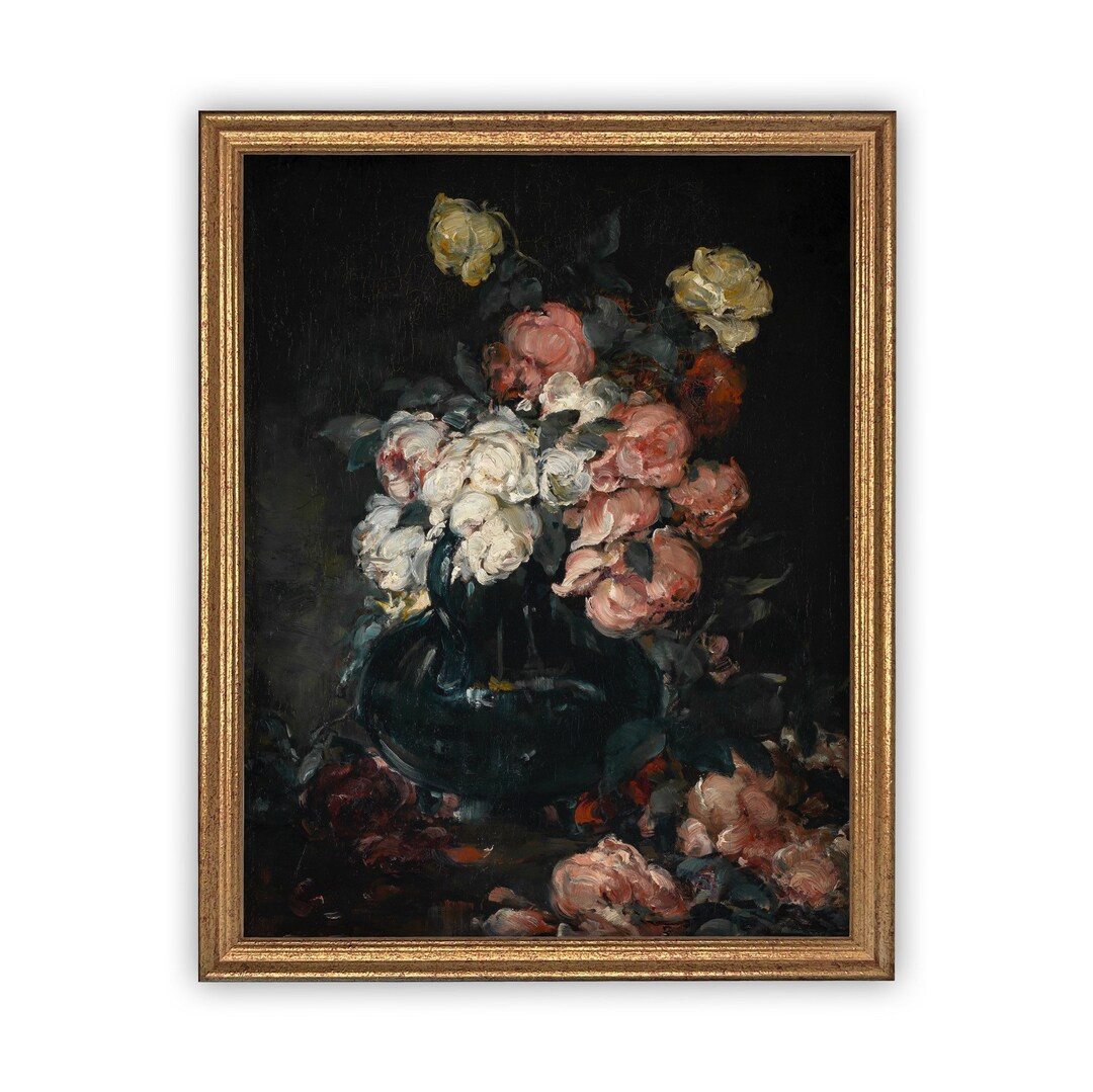 Vintage Framed Canvas Art // Framed Vintage Print // Vintage Painting // Framed Vintage Roses // ... | Etsy (US)