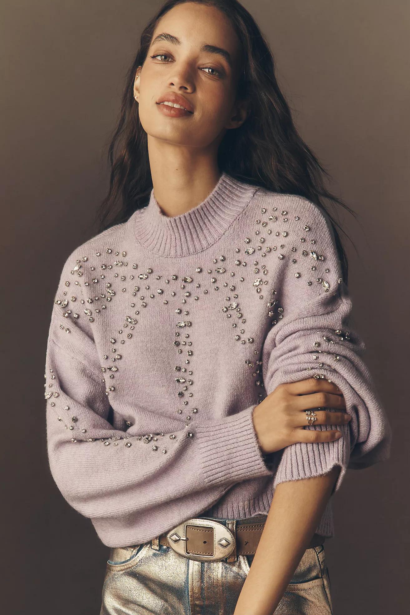 Pilcro Mock-Neck Embellished Sweater | Anthropologie (US)