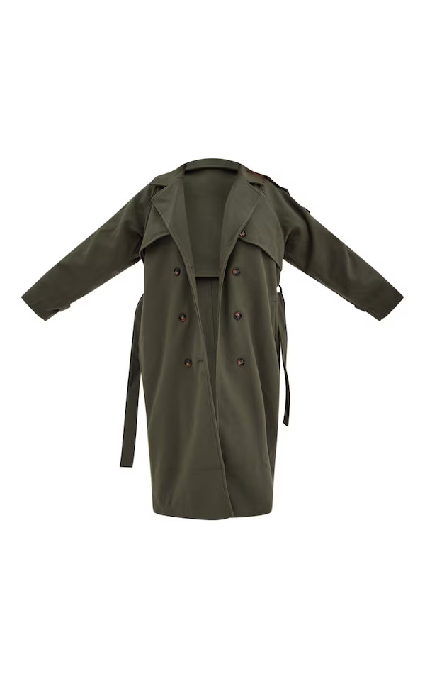 Plus Khaki Oversized Double Breasted Military Trim Coat | PrettyLittleThing US