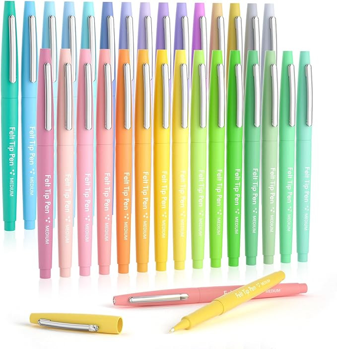 Lelix 30 Colors Felt Tip Pens, Medium Point Pastel Colored Pens, Felt Tip Markers Pens For Journa... | Amazon (US)