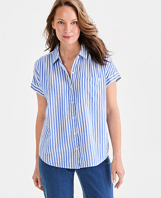 Women's Printed Cotton Gauze Short-Sleeve Button Up Shirt | Macy's