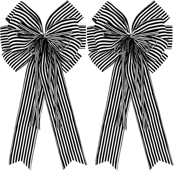 Hongsome 2 Pack Black White Stripe Halloween Fall Bows for Wreaths,12\u201dx20\u201dBlack and Whi... | Amazon (US)