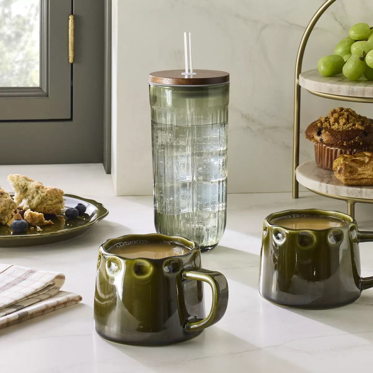 10oz Carved Edge Ceramic Mug Green - Hearth & Hand™ with Magnolia | Target