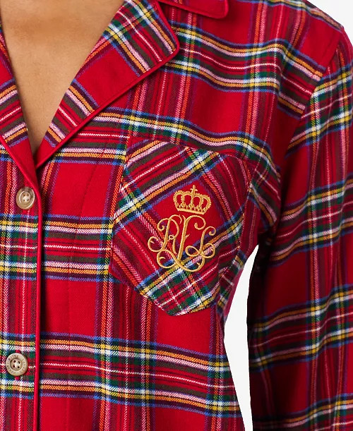Lauren Ralph Lauren Women's Long Sleeves Notch Collar Pajama Set - Macy's | Macy's