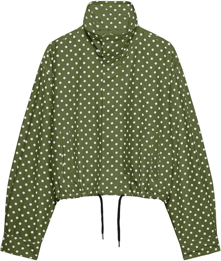 Women Polka Dot Jacket Stand Collar Cropped Jackets Zip Up Coat Casual Fashion Coat Fall Spring J... | Amazon (US)