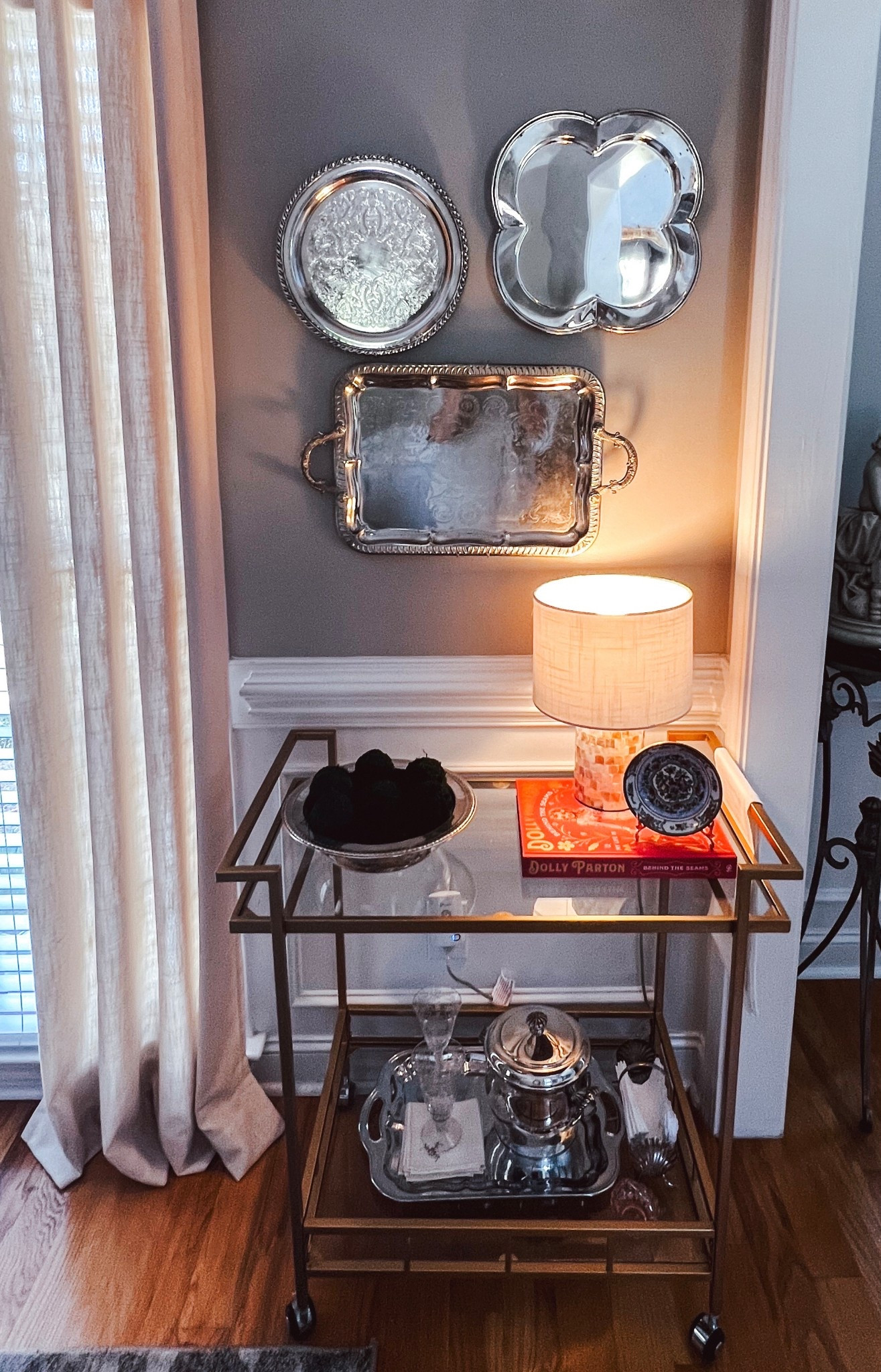 I recently hung my silver trays over my barcart. These plate hangers had everything I needed   I use Wrights silver cream to keep all my silver looking great  

#LTKdayinmylife #LTKvlog #LTKHome