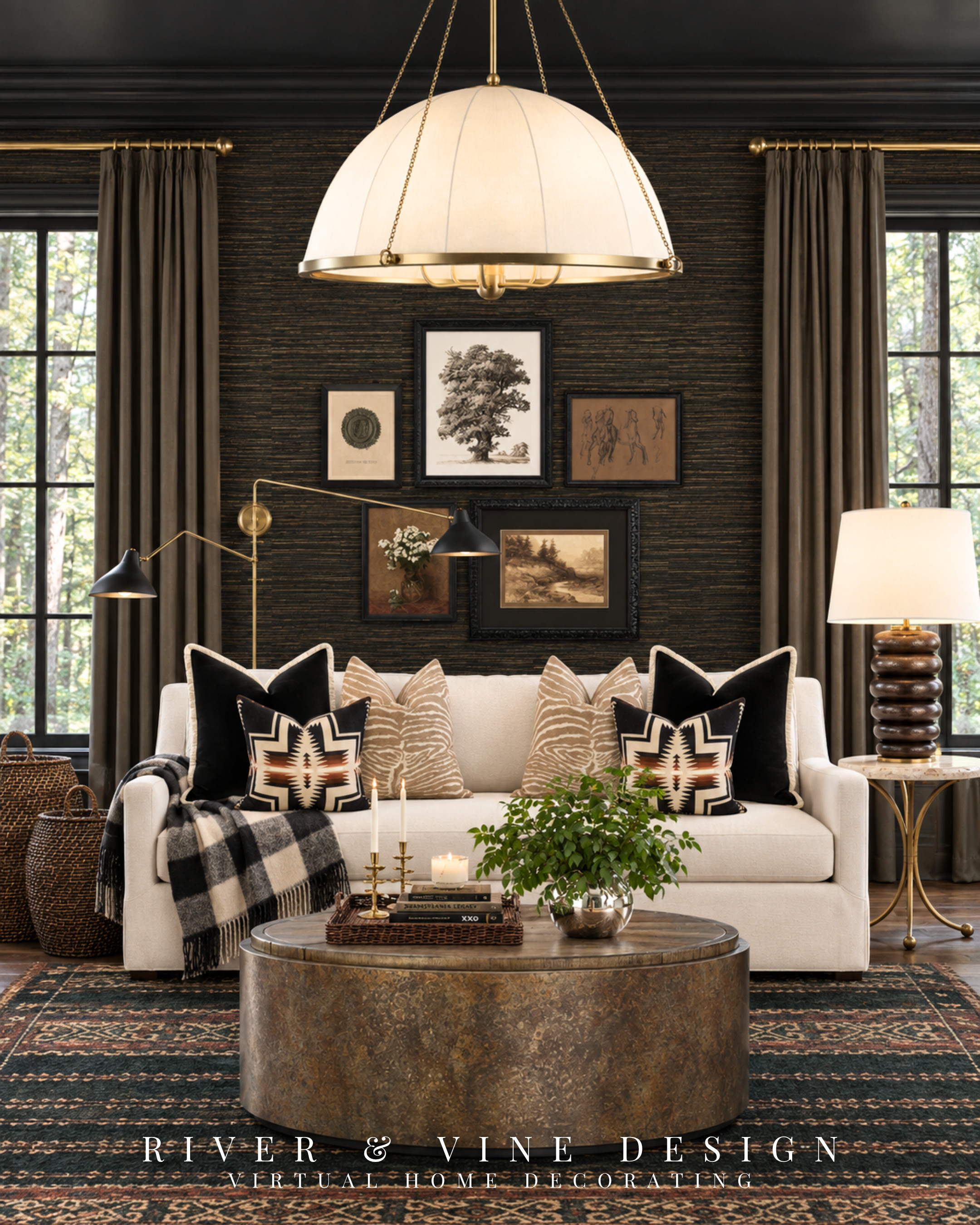 For the lake-house nights when the movie ends, but no one is ready to head upstairs.

This walkout basement media room brings together a moody palette, a creamy sofa, and layers of pattern for that cozy, settled-in feeling. The light upholstery gives your eye a resting place against the dark walls, while caramel tones repeated in the pillows, rug, and artwork tie everything together.

If you’re creating a similar space, start with the rug and pull your pillow colors from it. The coordinating pieces are linked so you can bring that same warmth home.

lake house media room, cozy walkout basement, moody living room decor, modern traditional living room, patterned throw pillows, dark ceiling living room, layered rugs and textiles, lake house decorating ideas

I may receive a commission from purchases made through my links.
 

 #LTKHome