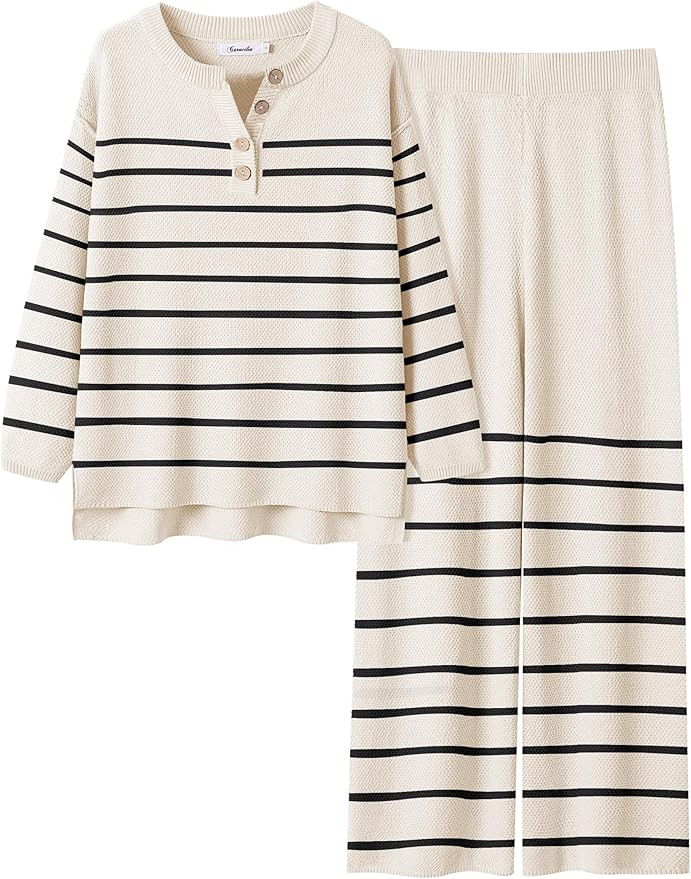 ANRABESS Women 2 Piece Outfits Oversized Loose Waffle Knit Sweater Set 2024 Fall Trendy Matching ... | Amazon (US)