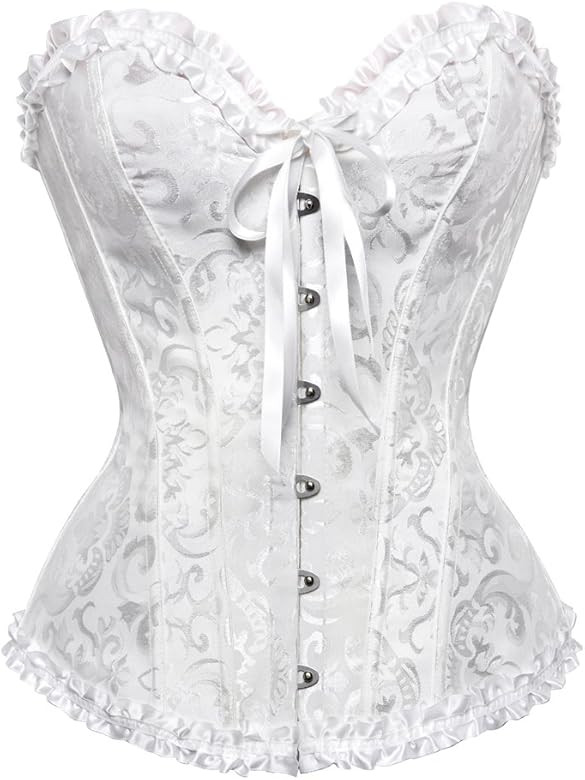 frawirshau Women's Lace Up Boned Overbust Corset Bustier Lingerie Bodyshaper Top | Amazon (US)