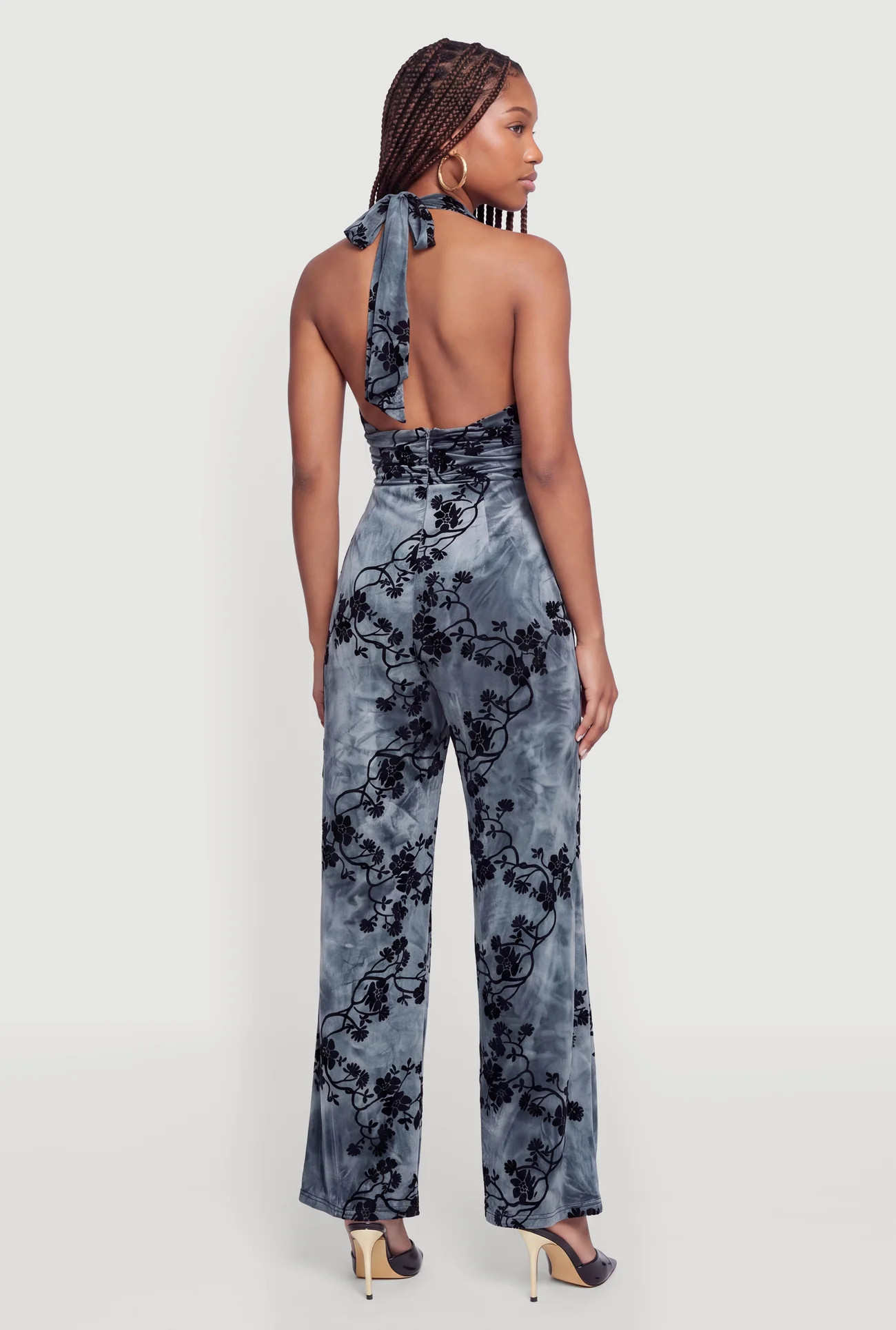 Floral Velvet Burnout Halter Jumpsuit | Rainbow Shops
