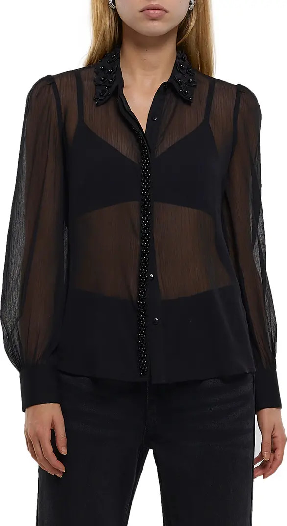 Embellished Floral Appliqué Chiffon Blouse | Nordstrom