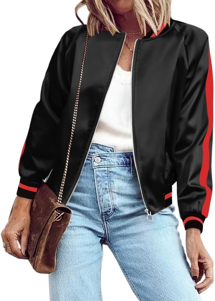 Zeagoo Women's Bomber Jacket Lightweight Zip Up Jacket Casual Striped Jacket Coat Outerwear Windb... | Amazon (US)