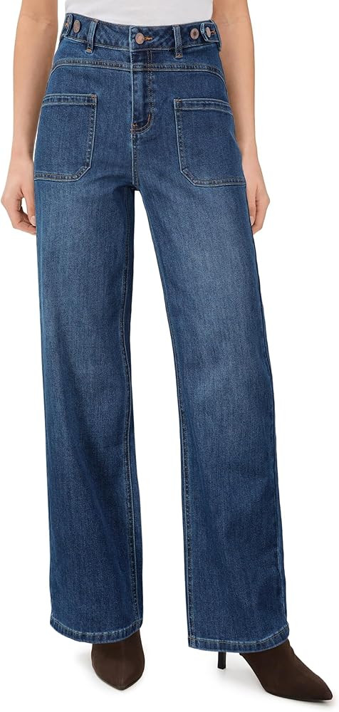 Arach&Cloz Women's Stretchy Denim Adjustable Waist Buttons High Waisted Wide Leg Jeans 2025 | Amazon (US)