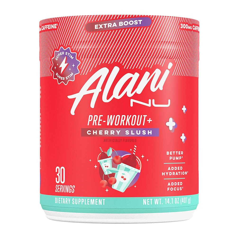 Alani Nu Pre Workout+ Powder Cherry Slush, Extra Boost, Sugar Free, 300mg Caffeine, L-Theanine, B... | Amazon (US)