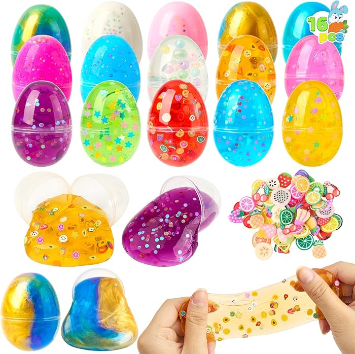 JOYIN 16 Pcs Prefilled Easter Eggs with Crystal, Galaxy, Slime and Confetti Stress Relief for Kid... | Amazon (US)