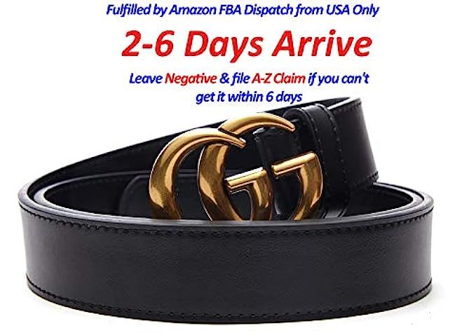 Luxury Gold/Sivler Buckle x Black Leather Unisex Belt for Men or Women ~ 3.2cm Belt Width | Amazon (US)