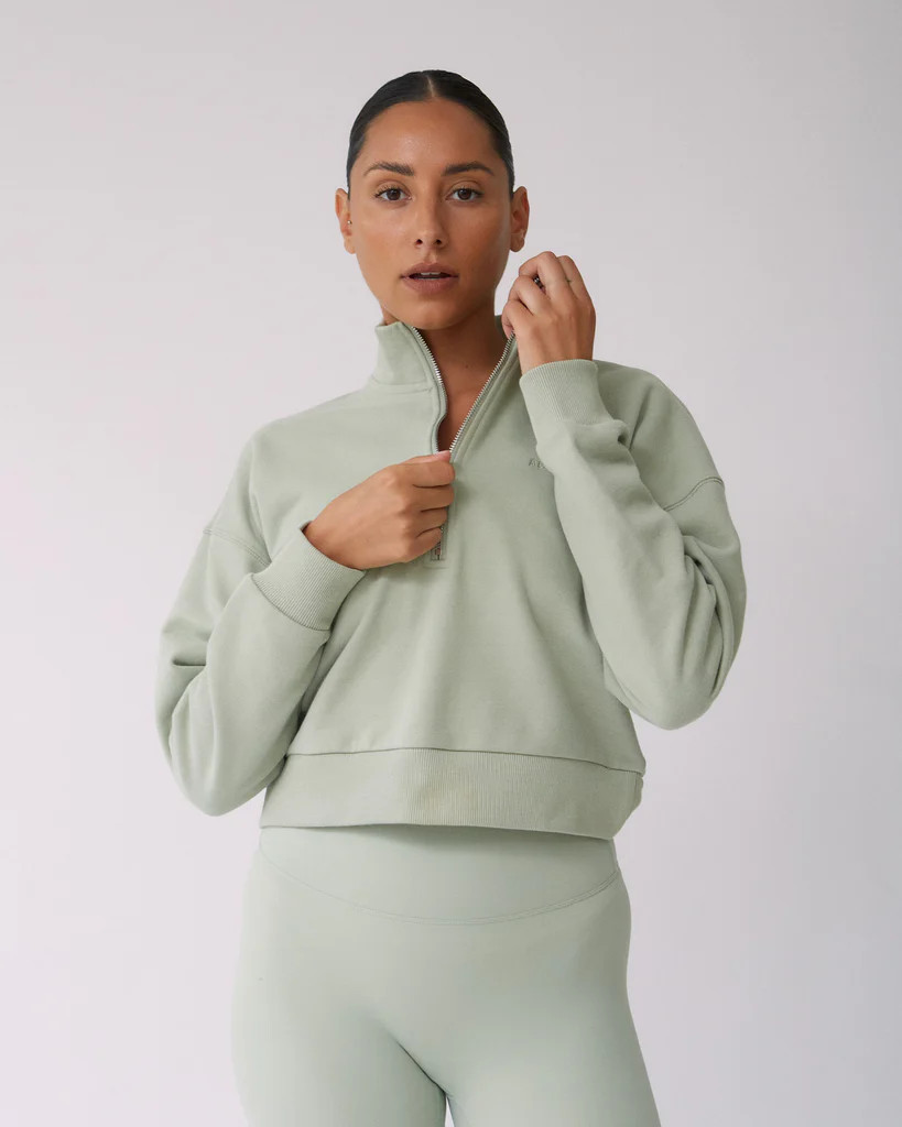 Funnel Neck Crop Sweatshirt - Sage Green | Adanola UK