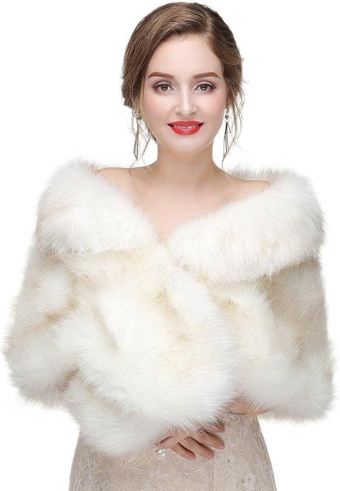 Faux Fur Shawl Wraps for Women Winter Scarf for Wedding Stole Shrug Fur Cape 1920s for Bride and ... | Amazon (US)