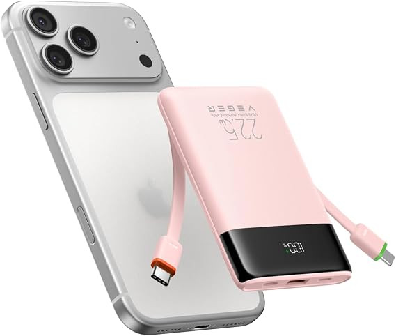 VEGER 10000mAh 22.5W Fast Charging Portable Charger with Built-in Cables | Amazon (US)