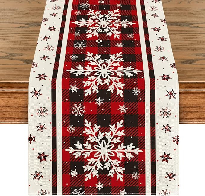 Artoid Mode Buffalo Plaid Snowflakes Christmas Table Runner, Seasonal Winter Kitchen Dining Table... | Amazon (US)
