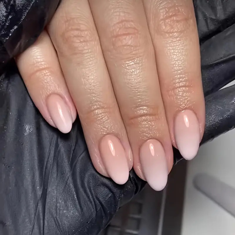 Glossy Medium Almond   Nails Nude White Gradient Press - Temu Canada | Temu Affiliate Program