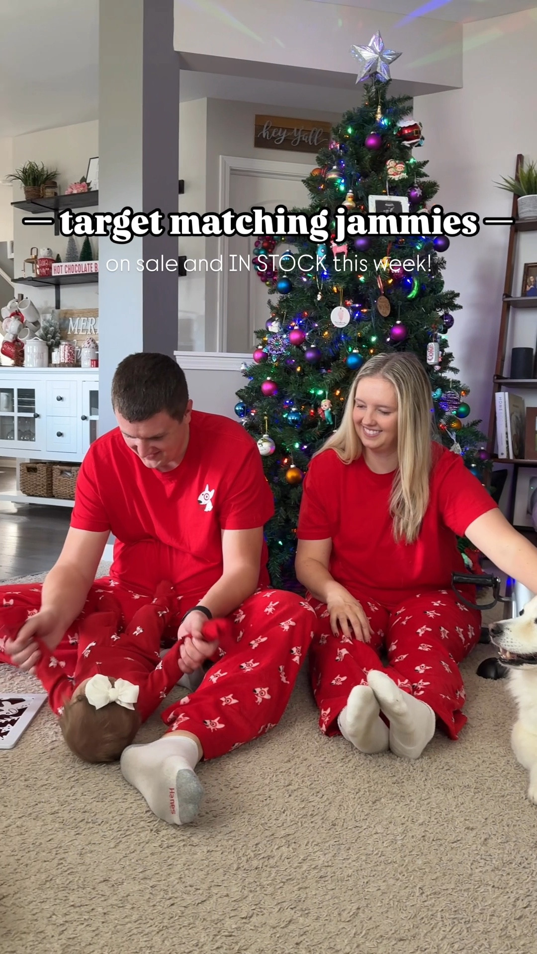 Family matching pajamas on sale! Target bullseye dog fleece pajama pants and matching red pajama shirt. Sizes for adults down to infants! Kenzie’s little target bullseye onesie is my favorite. 🥹

#LTKFamily #LTKCyberWeek #LTKWatchNow