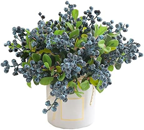 10Pcs Artificial Berries Stems Faux Blueberry Picks with Fake Green Leaves Lifelike Fruits Artifi... | Amazon (US)