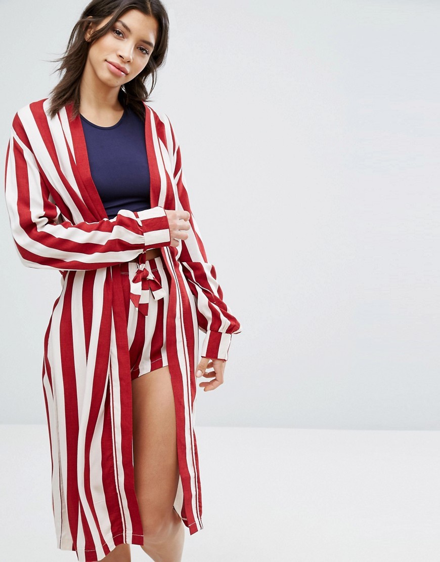 Chelsea Peers Yarn Dyed Stripe Dressing Gown - Red | ASOS UK
