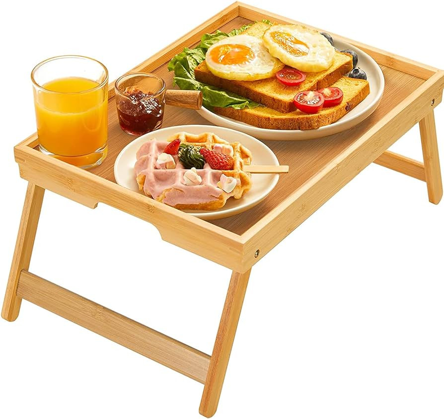 Bamboo Bed Tray Table with Foldable Legs, Breakfast Tray for Sofa, Bed, Eating, Working, Used As ... | Amazon (US)