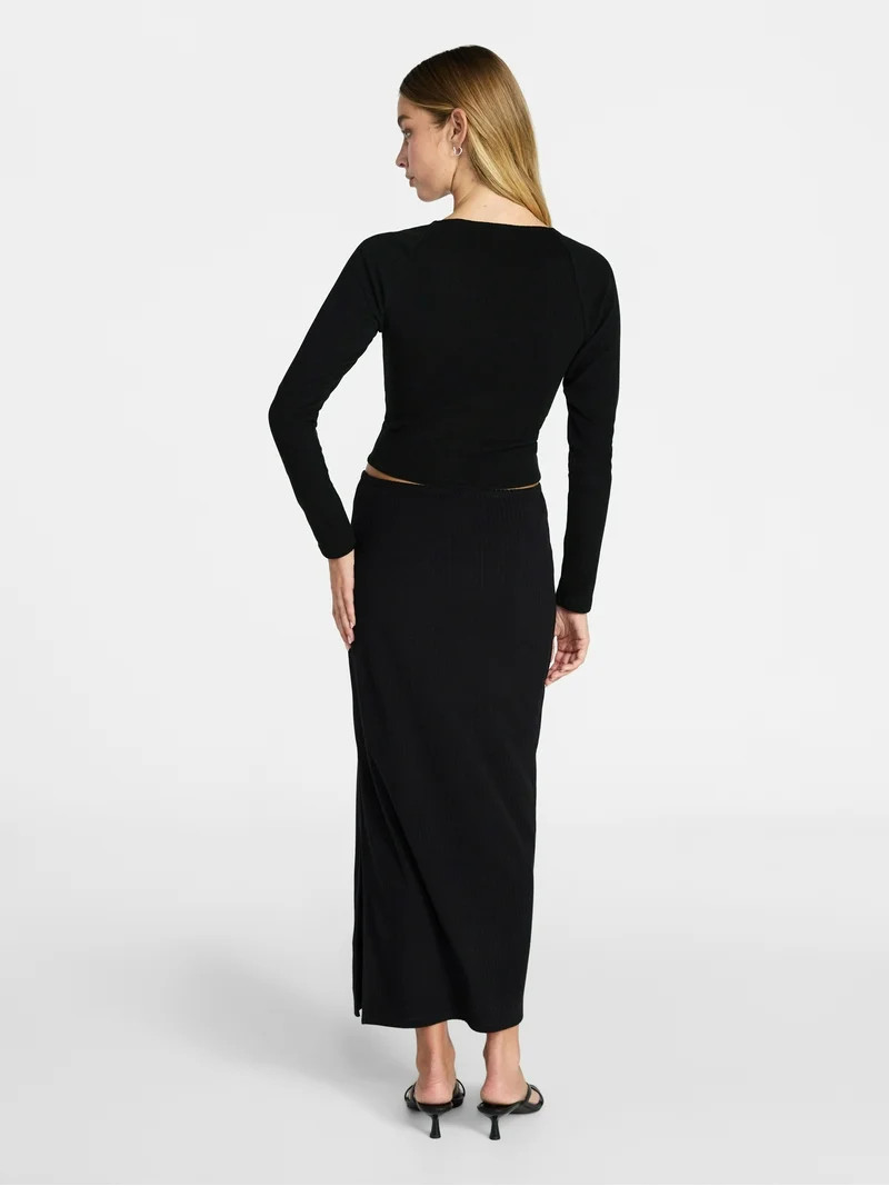 No Boundaries Long Sleeve Ruched Front Top and Maxi Skirt Set, 2-Piece, Women's XXS-XXL | Walmart (US)