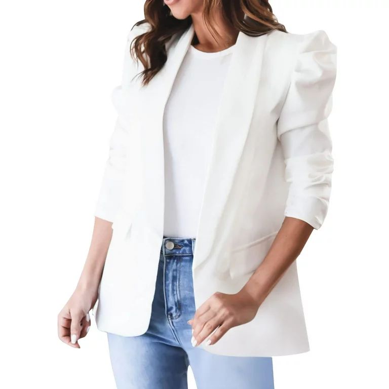 Dtydtpe jackets for women blazer jackets for women Womens Casual Blazers Puff Sleeve Open Front O... | Walmart (US)