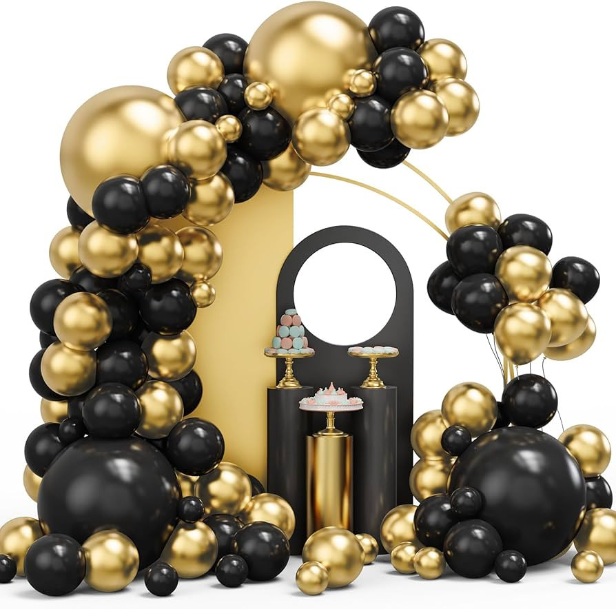 Black and Gold Balloons Garland Arch Kit, 134pcs Black and Metallic Gold Balloons with Different ... | Amazon (US)