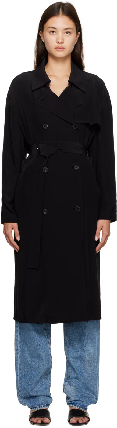 Black Double-Breasted Trench Coat | SSENSE
