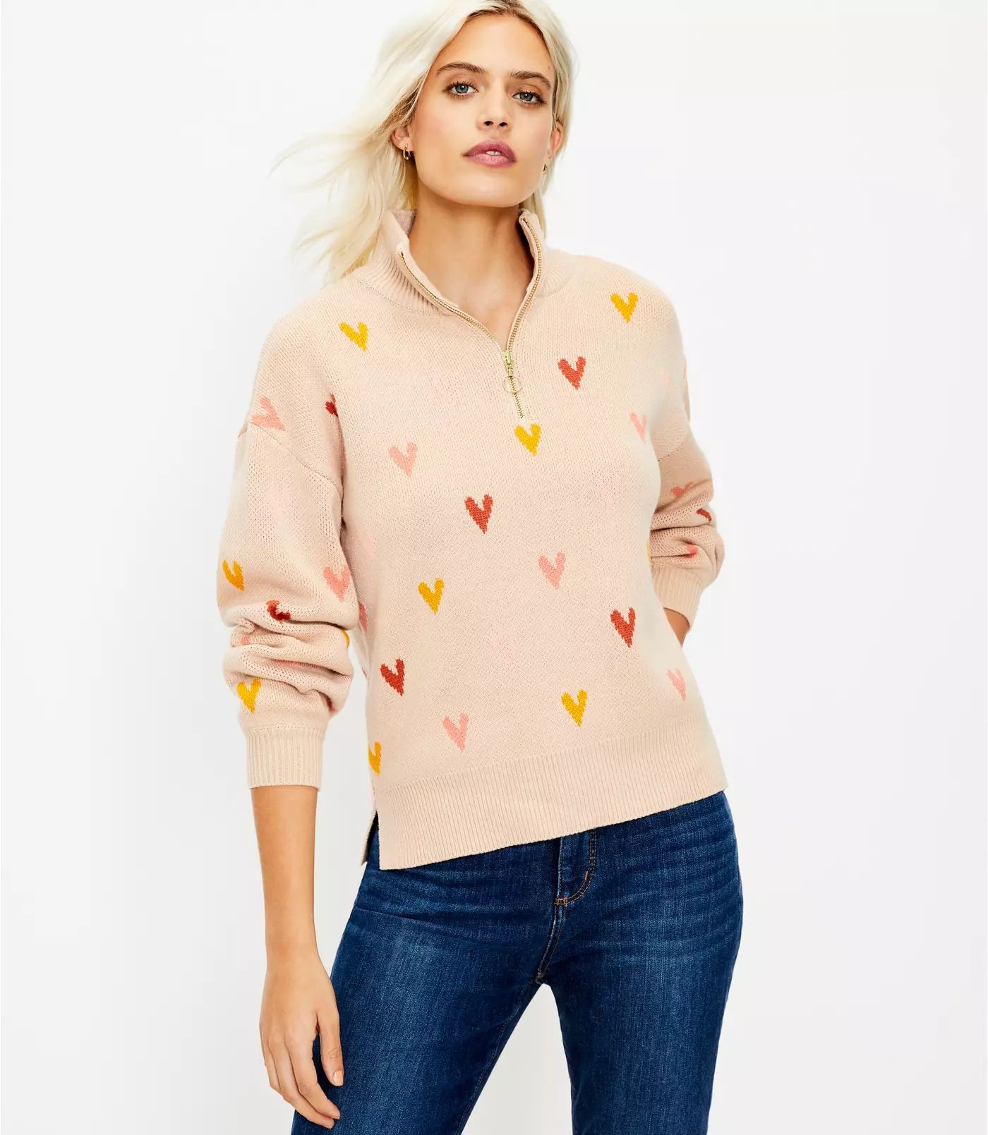 Petite Heart Zip Sweater | LOFT