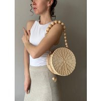 Wicker Round Straw Bag, Woven Circle Crossbody Summer Handbag With Wooden Beads | Etsy (US)