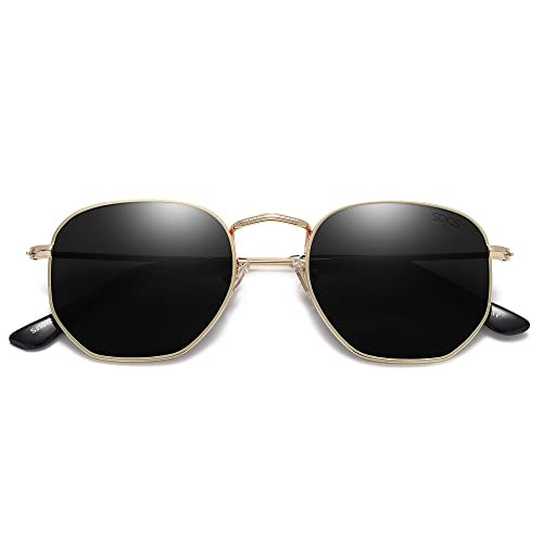 SOJOS Small Square Polarized Sunglasses for Men and Women Polygon Mirrored Lens SJ1072 Gold Frame/Grey Lens | Amazon (US)