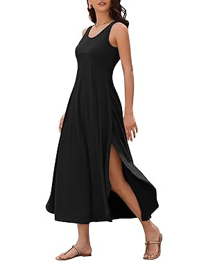 ZAFUL U Neck Backless Split Flowy Maxi Casual Tank Dress | Amazon (US)