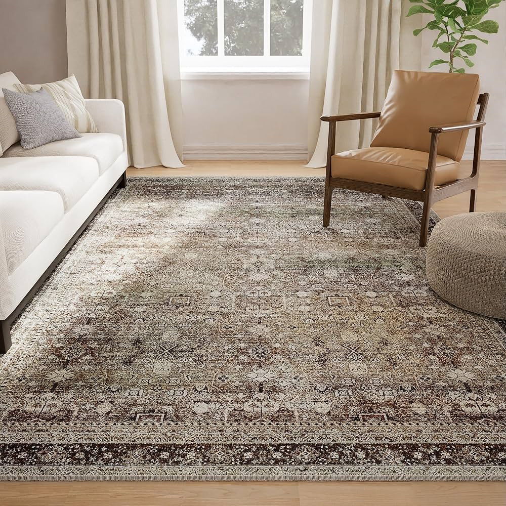 Area Rug 6x9 Washable Rug 6x9 Rugs Living Room Rug Boho Area Rug Non-Slip Ultra Soft Neutral Vint... | Amazon (US)